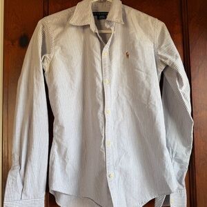 Ralph Lauren Women's Blue Striped Button Down Shirt